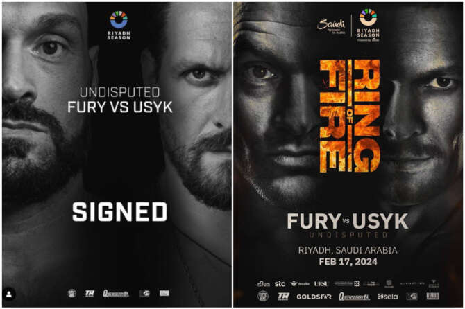 Le locandine di Fury Usyk, l’incontro per il titolo mondiale dei pesi massimi