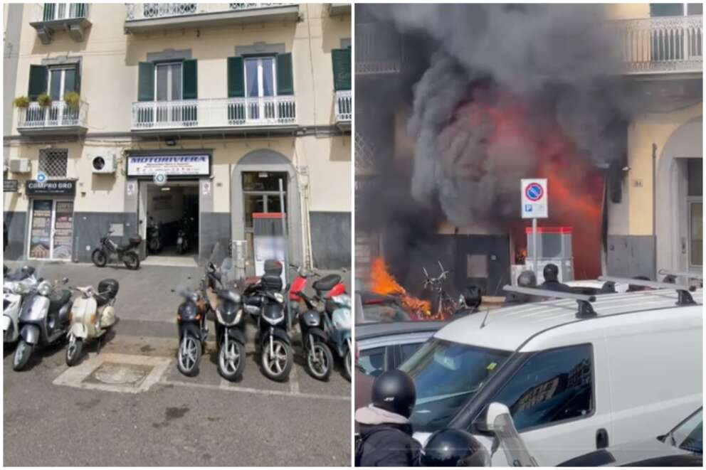 Incendio a Napoli, distrutto negozio di scooter alla Riviera di Chiaia