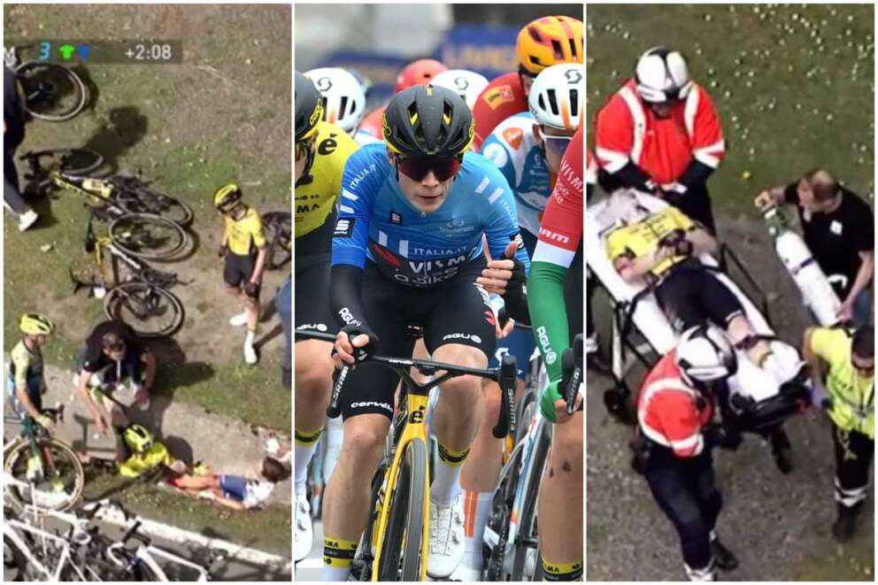 Paura per Vingegaard: il ciclista vittima di una violenta caduta durante il giro dei Paesi Baschi. Coinvolti anche Evenepoel, Roglic e Vine
