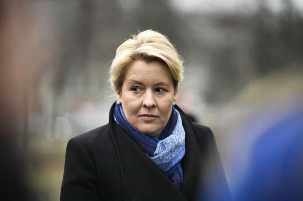 Berlin Mayor Franziska Giffey attends a commemoration for homosexual victims of the Holocaust in Berlin, Germany, Wednesday, Jan. 25, 2023. The city of Berlin on Sunday, Feb. 12, 2023, holds a court-ordered rerun of a chaotic 2021 state election that was marred by severe glitches at many polling stations.(AP Photo/Markus Schreiber)