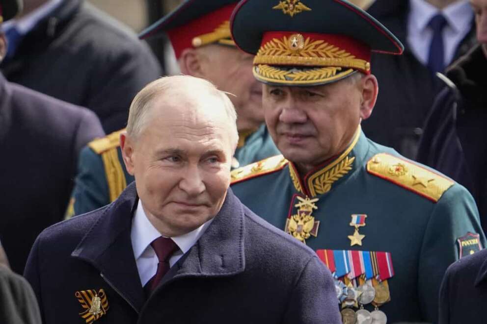 FILE – Russian President Vladimir Putin, left, and Russian Defense Minister Sergei Shoigu leave Red Square after the Victory Day military parade in Moscow, Russia, Thursday, May 9, 2024, marking the 79th anniversary of the end of World War II. Russian President Vladimir Putin has proposed removing Defense Minister Sergei Shoigu from his post. Putin nominated First Deputy Prime Minister Andrey Belousov for the role. (AP Photo/Alexander Zemlianichenko, File)