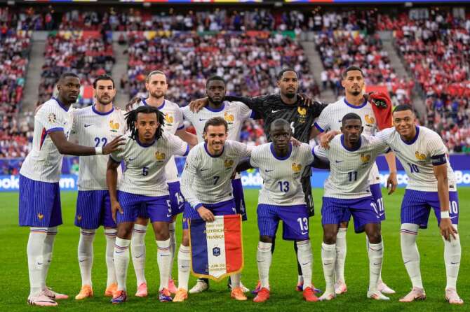 France team during the Euro 2024 soccer match between Austria and France at the Düsseldorf Arena, Düsseldorf, Germany – Friday 17 , June , 2024. Sport – Soccer . (Photo by Fabio Ferrari/LaPresse)