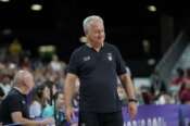 Julio Velasco during the Group C women’s volleyball match between Italy and Turkey at the 2024 Summer Olympics, Sunday, Aug. 4, 2024, in Paris, France. (AP Photo/Dolores Ochoa)