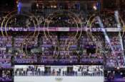 The audience watches during the 2024 Summer Olympics closing ceremony at the Stade de France, Sunday, Aug. 11, 2024, in Saint-Denis, France. (AP Photo/Rebecca Blackwell) Associated Press / LaPresse Only italy and Spain