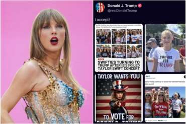 Trump pubblica un finto endorsement di Taylor Swift, le foto realizzate con l’IA per tentare la rimonta su Harris