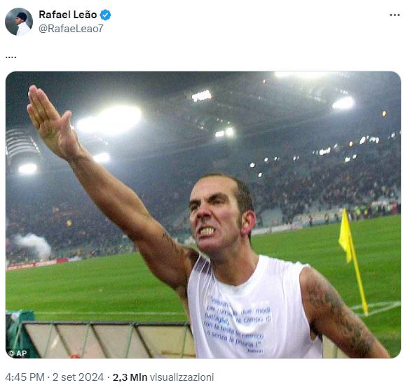 Di Canio contro Leao e Theo, lo sfogo contro i due milanisti “ribelli”: il portoghese risponde con la foto del saluto romano