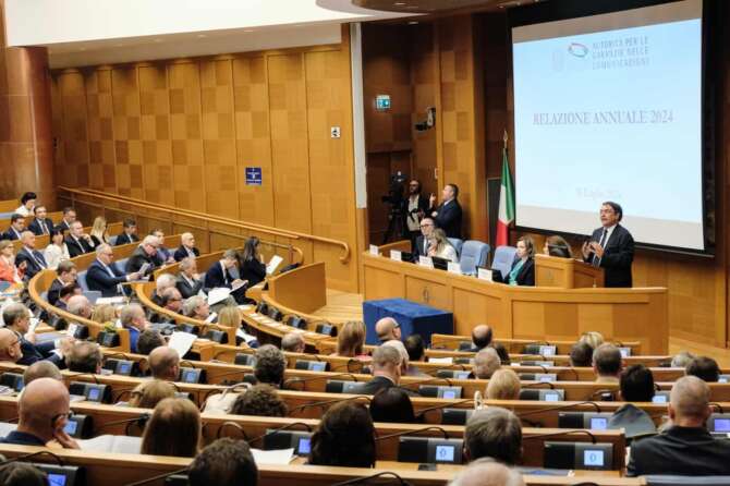 Giacomo Lasorella ,presidente AGCOM, in occasione della relazione annuale 2024 dell’Autorità per le garanzie nelle comunicazioni AGCOM, Camera dei Deputati a Roma, Giovedì 18 Luglio 2024 (foto Mauro Scrobogna / LaPresse) Giacomo Lasorella, president of AGCOM, on the occasion of the 2024 annual report of the Communications Regulatory Authority AGCOM, Chamber of Deputies in Rome, Wednesday July 18, 2024. (Photo by Mauro Scrobogna / LaPresse)