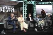 Lenny Abrahamson, Daisy Edgar-Jones, Paul Mescal, Sally Rooney and Ed Guiney participates in the Hulu “Normal People” panel during the Winter 2020 Television Critics Association Press Tour, on Friday, Jan. 17, 2020, in Pasadena, Calif. (Photo by Richard Shotwell/Invision/AP)