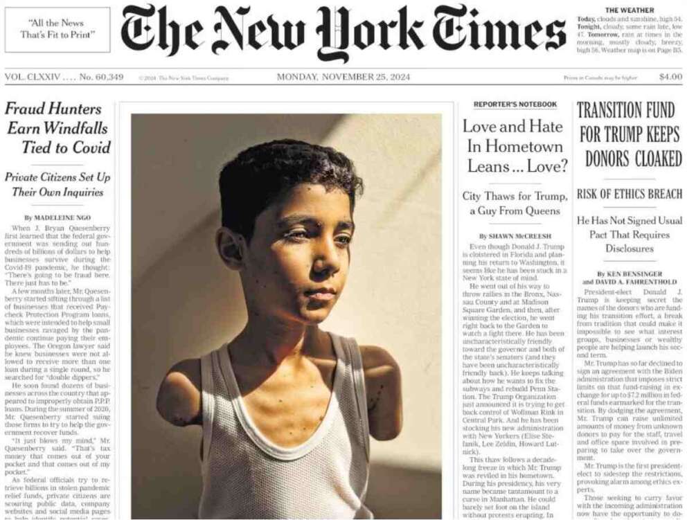 Foto prima pagina The New York Times