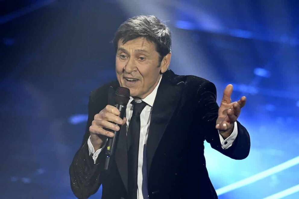 Gianni Morandi performs during the 74th edition of the SANREMO Italian Song Festival at the Ariston Theatre in Sanremo, northern Italy – Thursday, FEBRUARY 8, 2024. Entertainment. (Photo by Marco Alpozzi/LaPresse)