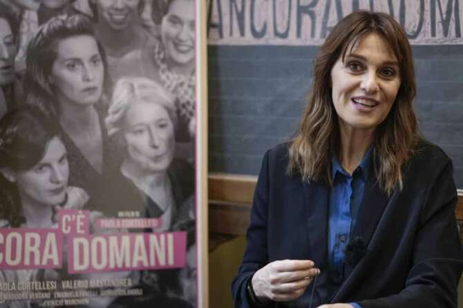 CAPTION CORRECTS SPELLING OF SURNAME TO CECCHETTIN Director and actress Paola Cortellesi, attends an interview with The Associated Press, in Rome, Tuesday, Nov. 21, 2023. Paola Cortellesi, directed “C’è ancora domani” (There’s still tomorrow). As the country was transfixed by developments in Giulia Cecchettin’s murder, a movie about a woman who endures beatings and belittling by her overbearing husband was topping the box office. The movie is set in 1946, decades before divorce became legal in Italy and just before women were allowed to vote. But its exploration of a man’s cruelty toward his wife decades ago, painfully resonated today. (AP Photo/Andrew Medichini) Associated Press/LaPresse Only Italy And Spain